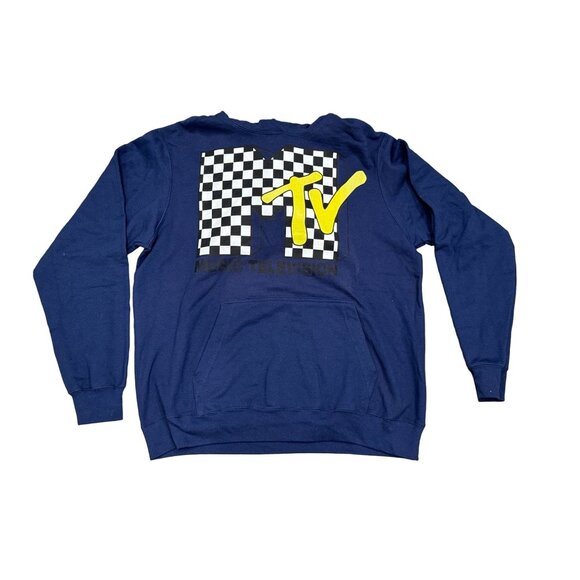 MTV Music Television Hoodie Sweatshirt Size Large Hooded Navy Blue NEW - Picture 1 of 7